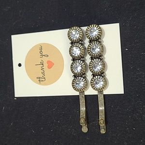 Antique Brass, Clear Stone Hair Pins